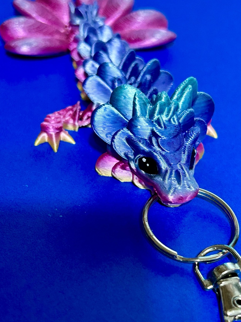 3D printed Colorful Dragon Keychain - Blue, Teal & Pink